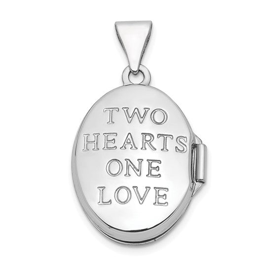 14k White Gold 17mm Double Hearts Oval Locket