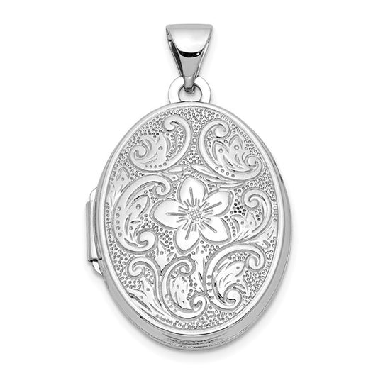 14k White Gold 21mm Oval Floral Scroll Border Locket