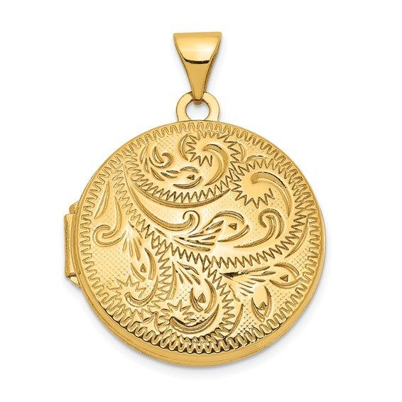 14ky 20mm Round Scroll Hand Engraved Locket