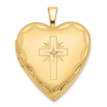 14ky 20mm Diamond Satin and D/C Cross Heart Locket