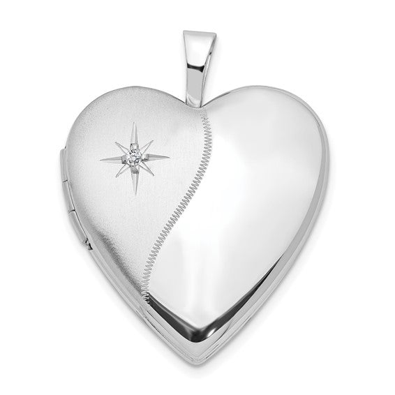 14K 20mm White Gold Diamond Polished and Satin Heart Locket
