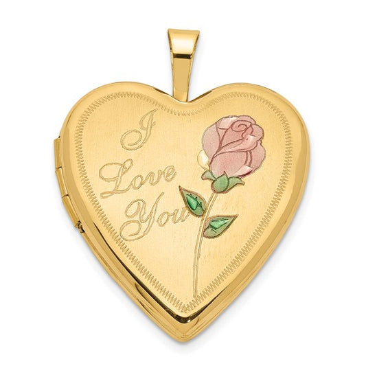 14K 20mm Enameled Rose I LOVE YOU Heart Locket