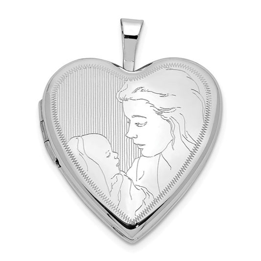 14K 20mm White Gold Mother and Child Heart Locket