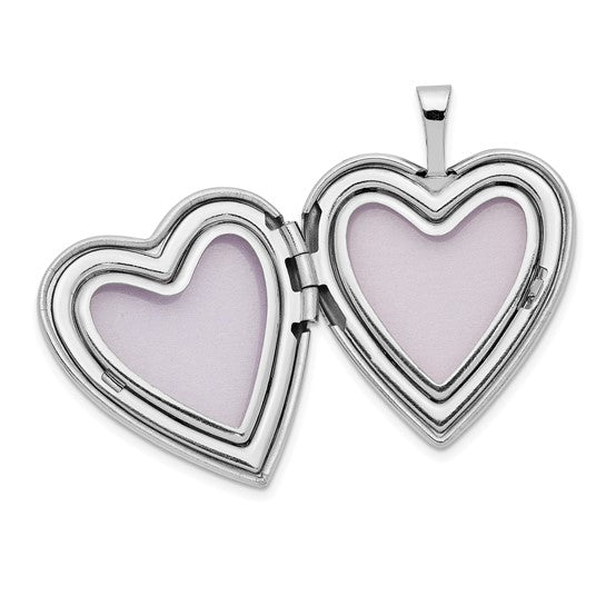 14K 20mm White Gold Enamel Flowers MOM Heart Locket