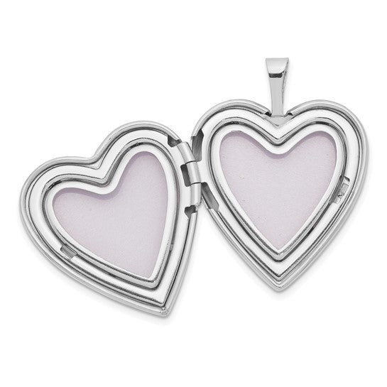 14K 20mm White Gold Enameled Breast Cancer with Hearts Heart Locket