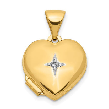 14ky with White Rhodium 12mm Diamond Heart Locket