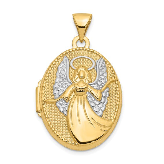 14k with Rhodium 21mm Oval Guardian Angel Locket