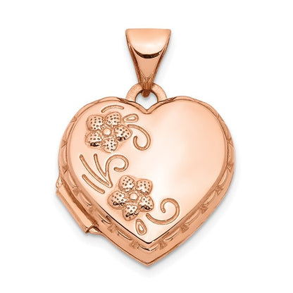 14k Rose Gold 15mm Floral Heart Locket