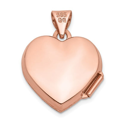14k Rose Gold Diamond Polished 15mm Heart Locket