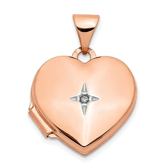 14k Rose Gold Diamond Polished 15mm Heart Locket