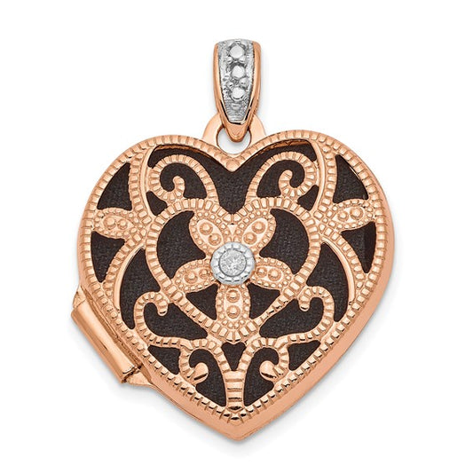 14k Rose Gold with Diamond Vintage 18mm Heart Locket