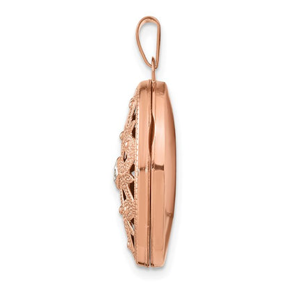 14k Rose Gold with Diamond and Black Fabric Vintage 21mm Oval Locket
