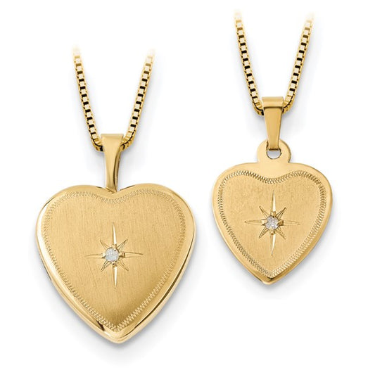 14K 16mmDiamond Heart Locket and Gold-plated Sterling 12mm Pendant