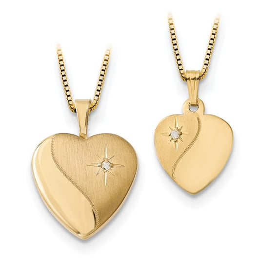 14K 16mm Diamond Heart Locket and Gold Plated SS 12mm Pendant