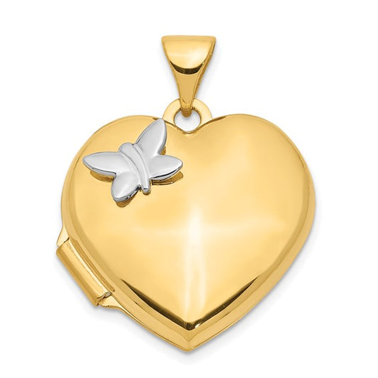 14k Two-Tone 18mm Butterfly Heart Locket