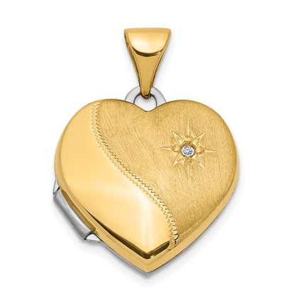 14k Two-Tone 15mm Reversible Diamond Heart Locket