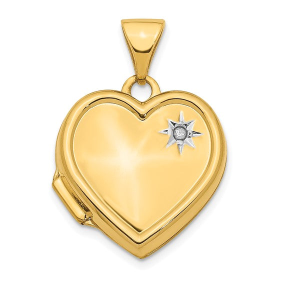 14K with White Rhodium Diamond 16mm Heart Locket Pendant