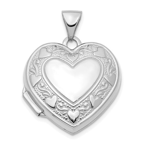 14K White Gold 19mm Heart Locket Pendant