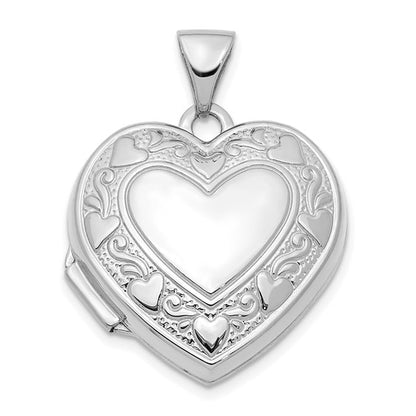 14K White Gold 19mm Heart Locket Pendant