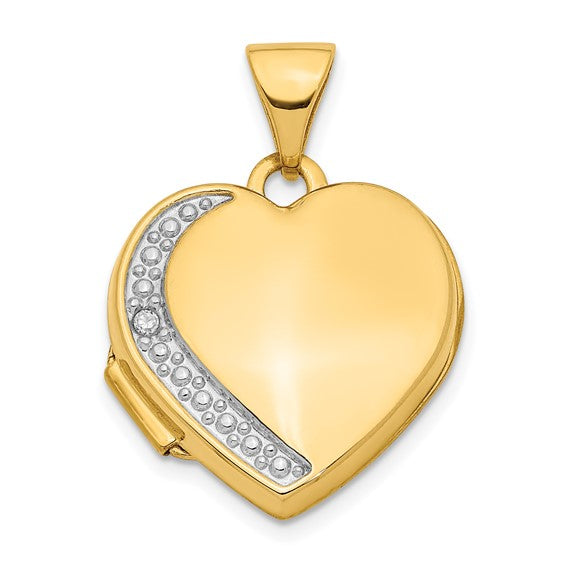14K Diamond 16mm Heart Locket Pendant