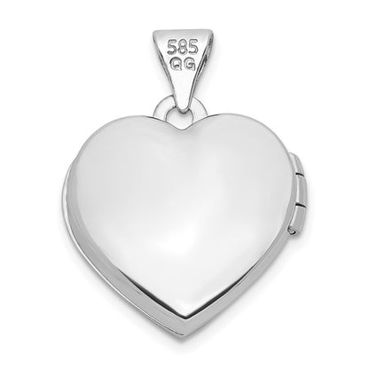 14K White Gold with Rose Rhodium Plated Crystal 16mm MOM Heart Locket Pendant
