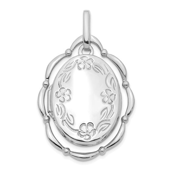 14K White Gold 23mm Oval Locket Pendant