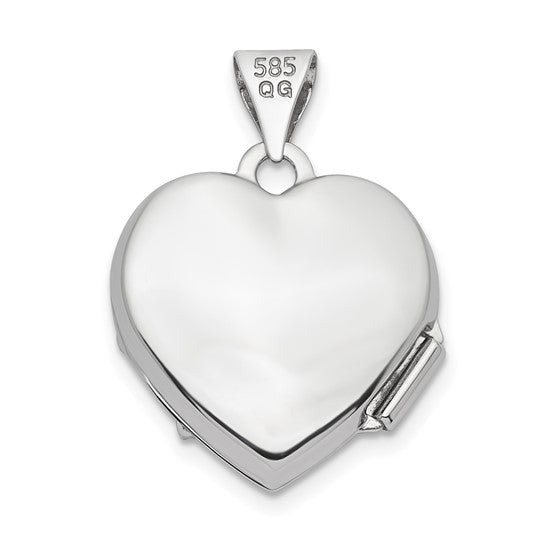 14k White Gold .01ct Diamond 15mm Heart Locket