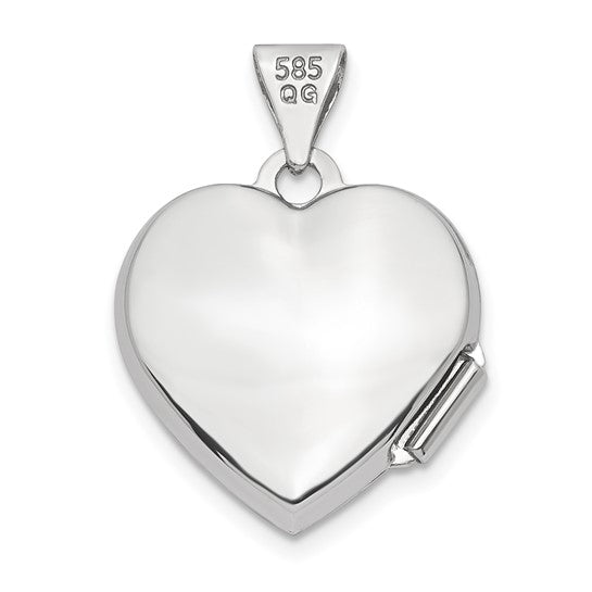 14k White Gold Brushed Diamond Star 15mm Heart Locket