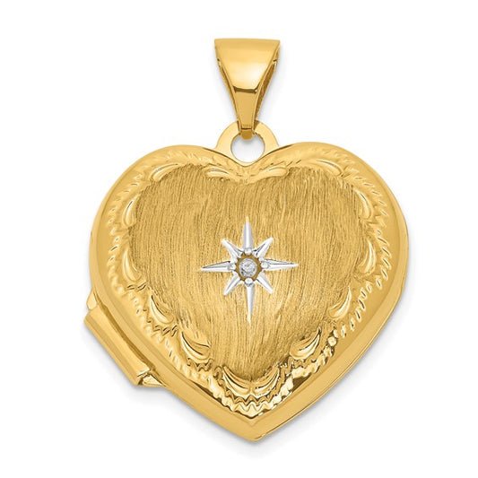14K Polished and Satin White Rhodium Diamond Heart Locket