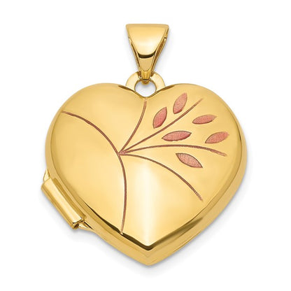 14k Enamel Leaves 18mm Heart Locket