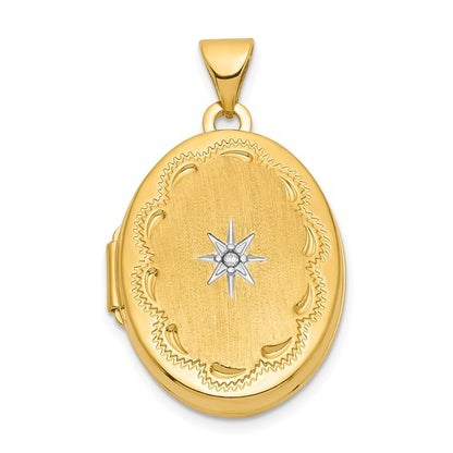 14k with White Rhodium Brushed Diamond Star 21mm Oval Locket