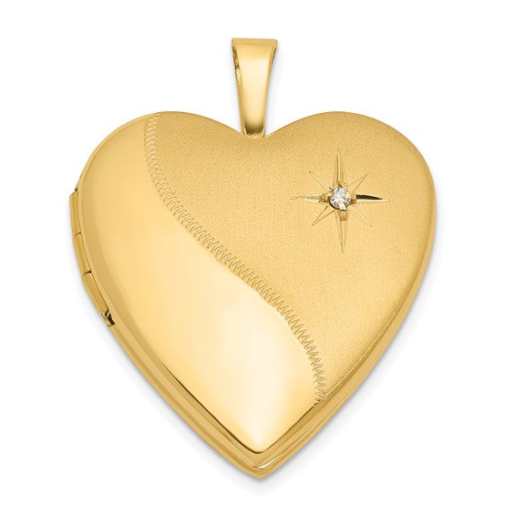 14K 20mm Satin and Polished Diamond Heart Locket