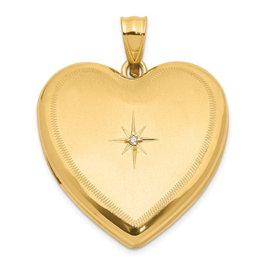 14K 24mm Satin and Polished Diamond Heart Locket