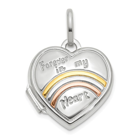 14k White Gold with Rose Rhodium 15mm FOREVER IN MY HEART Heart Locket
