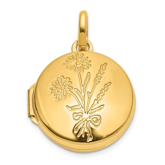 14K Polished Floral 16mm GRANDDAUGHTER Reversible Round Locket