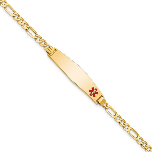 14K Non Enameled Medical Soft Diamond Shape Flat Figaro Link ID Bracelet