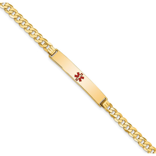 14K Medical Red Enamel Flat Curb Link ID Bracelet
