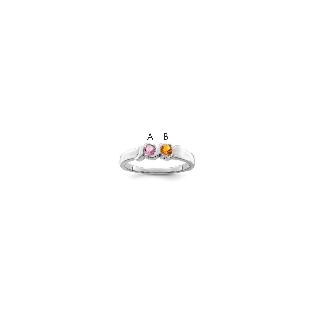Sterling Silver Rhodium-plated Synthetic 2 Stone Mother's Ring