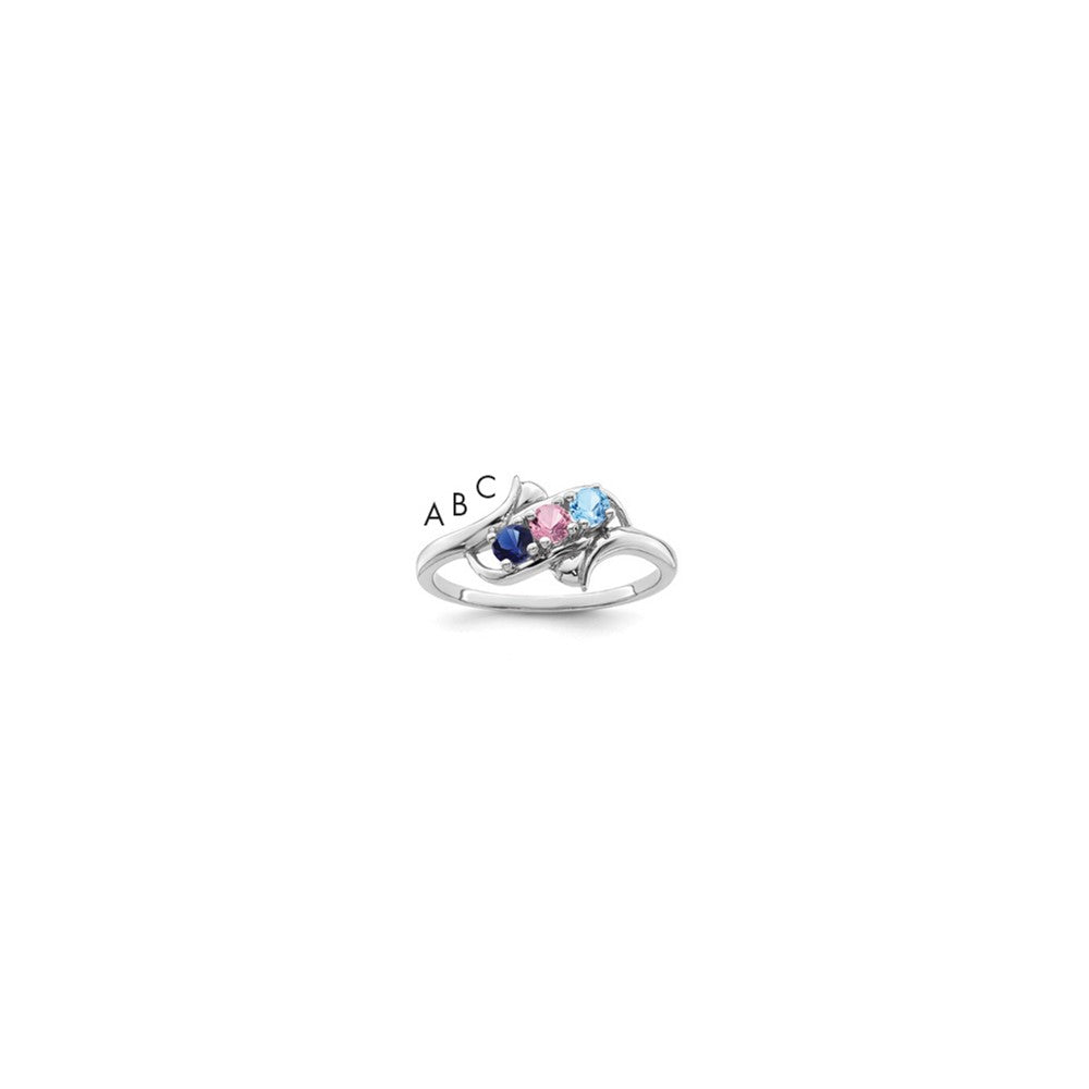 Sterling Silver Rhodium-plated Synthetic 3 Stone Mother's Ring