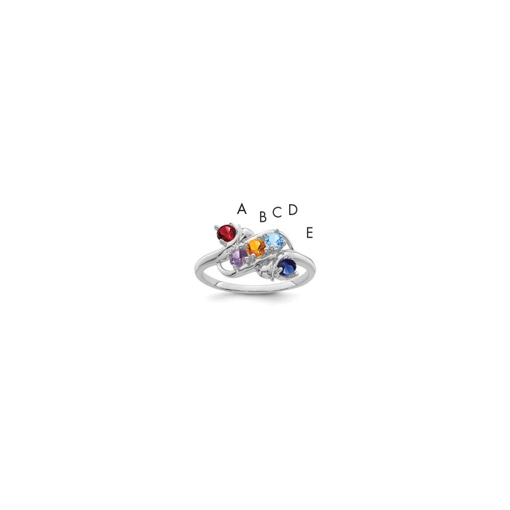 Sterling Silver Rhodium-plated Synthetic 5 Stone Mother's Ring