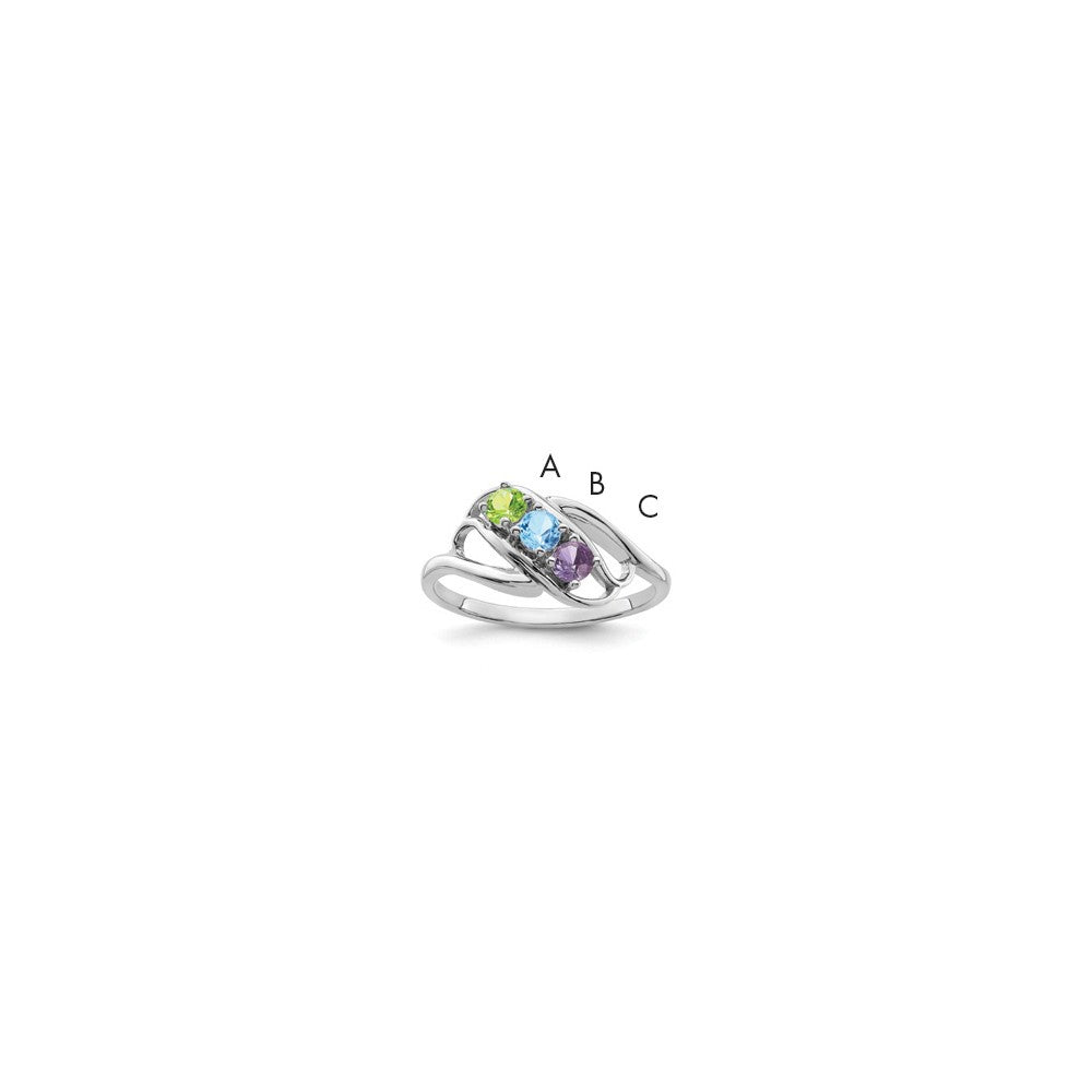 Sterling Silver Rhodium-plated Synthetic 3 Stone Mother's Ring