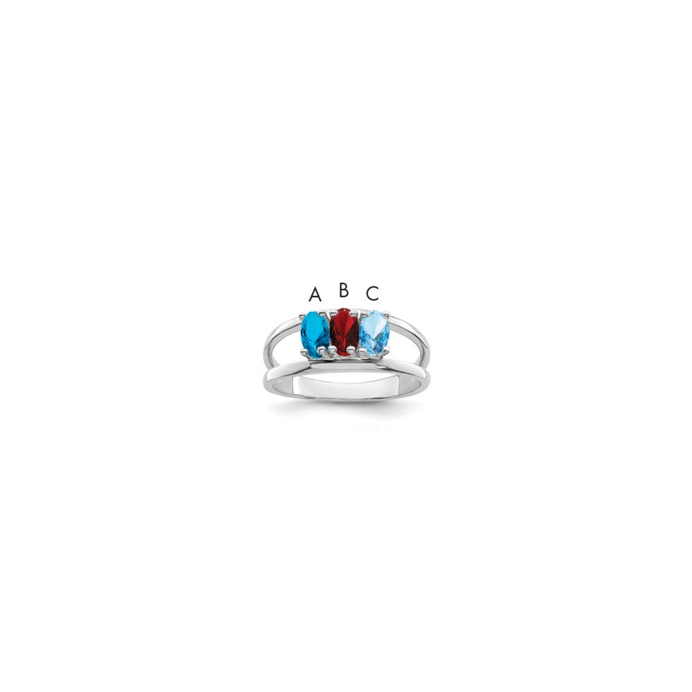 Sterling Silver Rhodium-plated Synthetic 3 Stone Mother's Ring