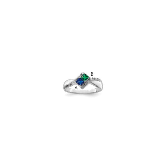 Sterling Silver Rhodium Diamond & Synthetic 2 Stone Mother's Ring