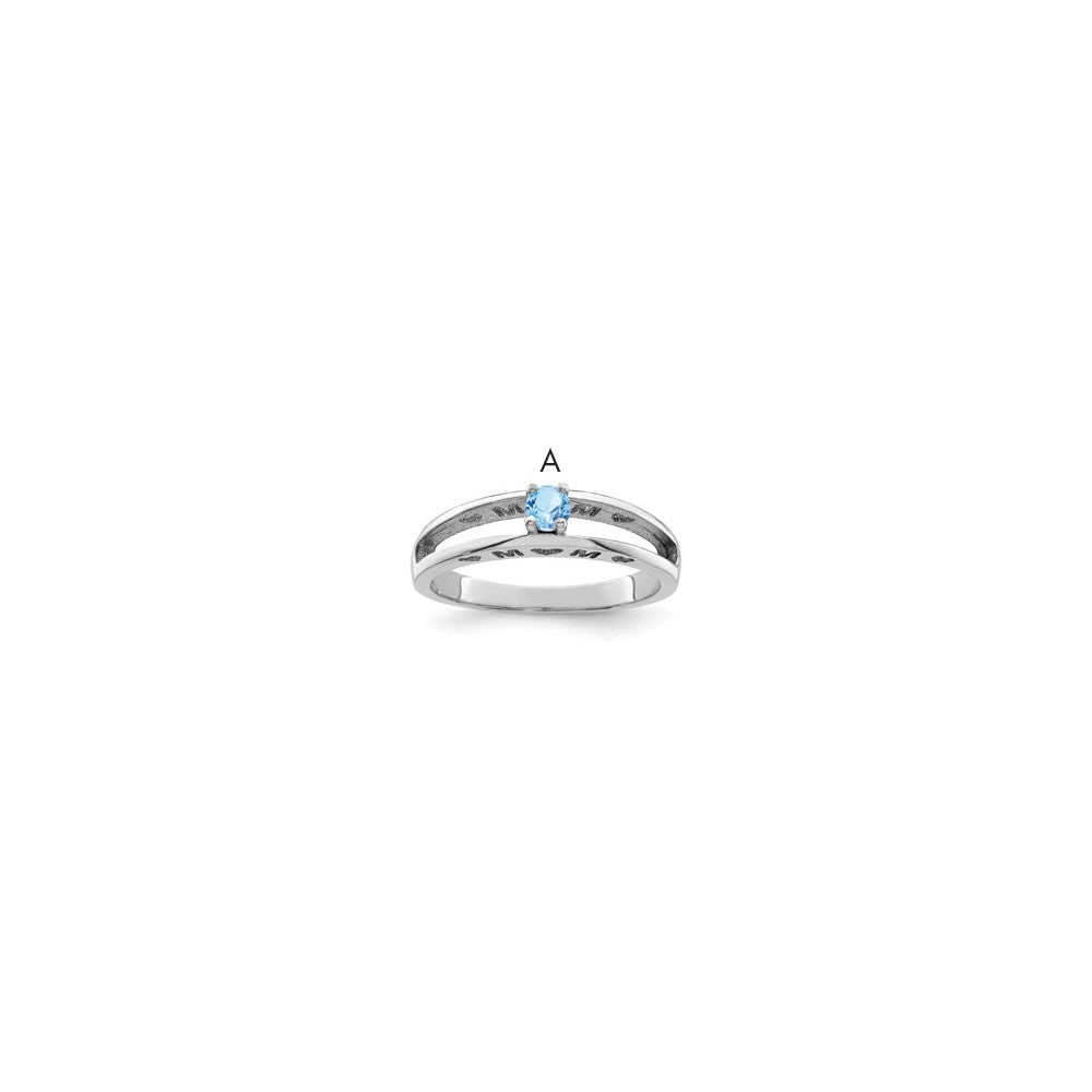 Sterling Silver Rhodium-plated 3mm Synthetic family jewelry ring