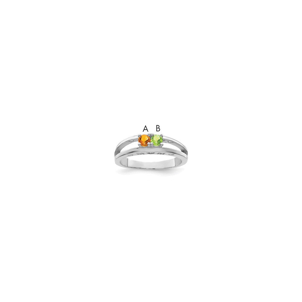 Sterling Silver Rhodium-plated 3mm Synthetic family jewelry ring
