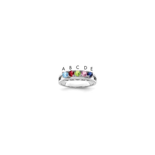 Sterling Silver Rhodium-plated 3mm Synthetic Family Jewelry Ring
