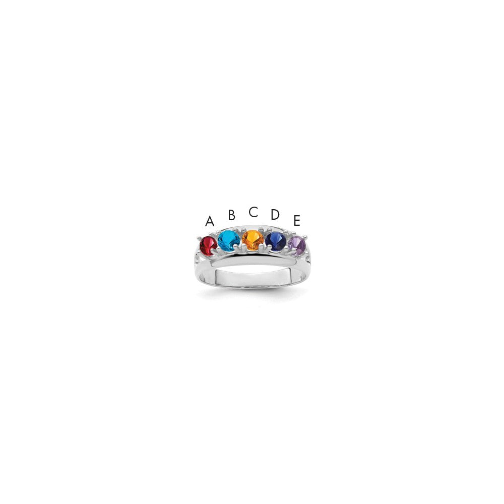 Sterling Silver Rhodium-plated Synthetic 5 Stone Mother's Ring