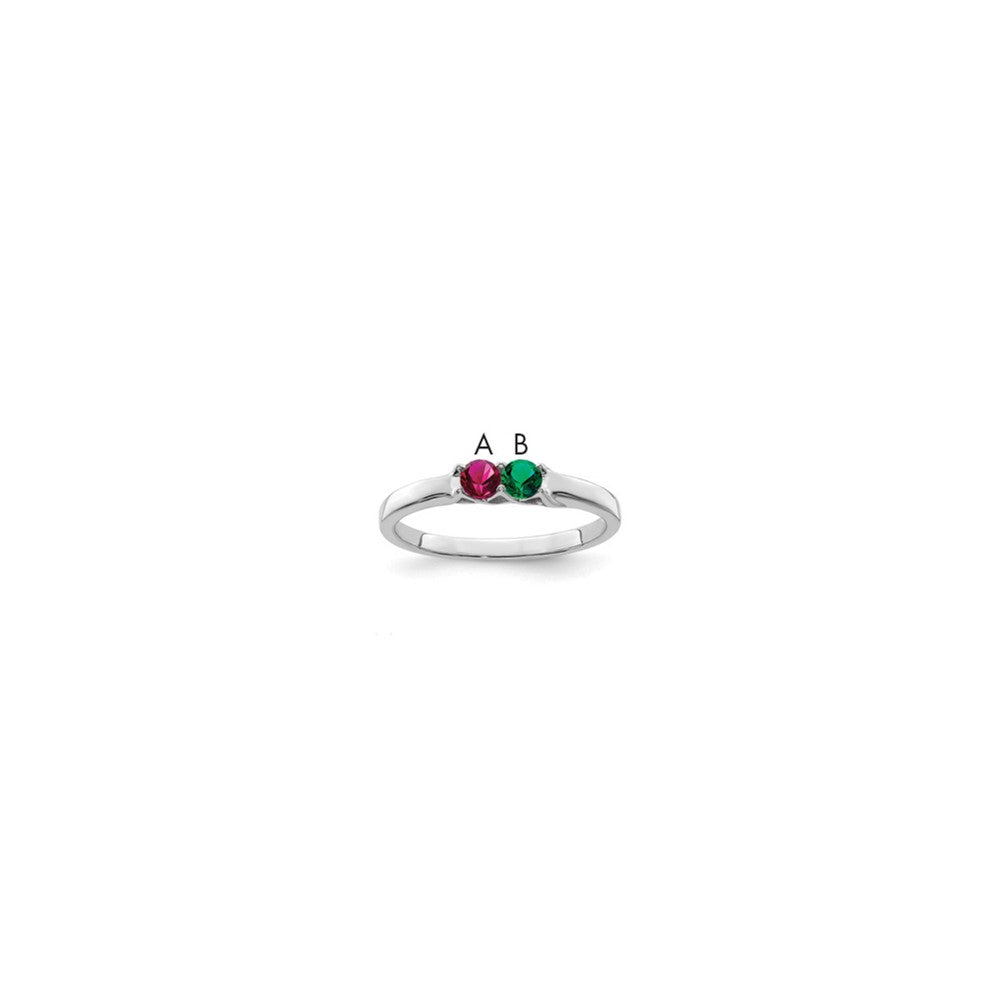 Sterling Silver Rhodium-plated Synthetic 2 Stone Mother's Ring