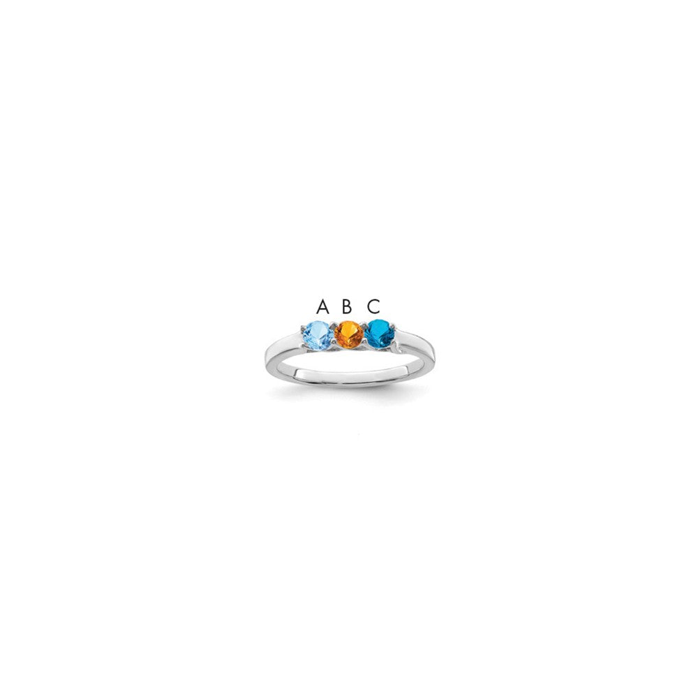 Sterling Silver Rhodium-plated Synthetic 3 Stone Mother's Ring