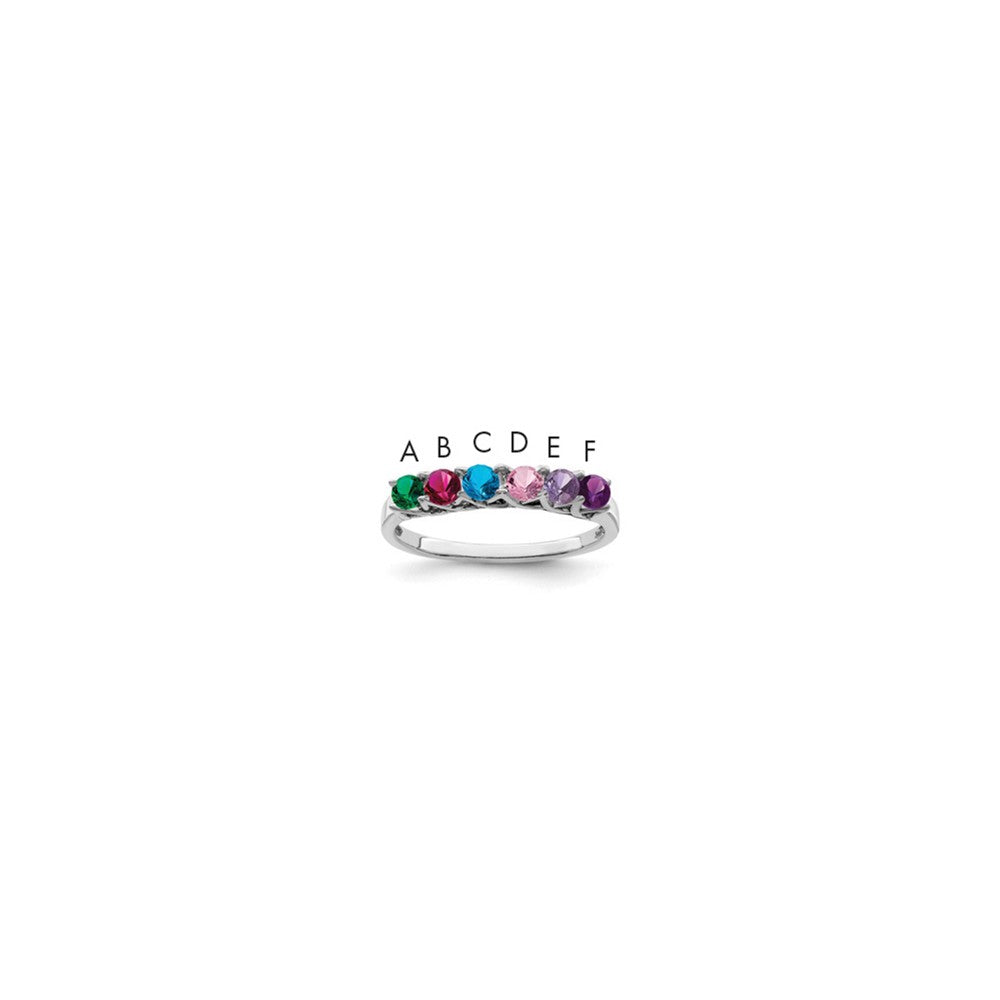 Sterling Silver Rhodium-plated Synthetic 6 Stone Mother's Ring